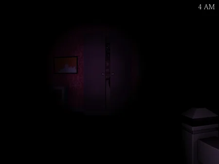Monster Rat barely visible peeking through the wardrobe doors at 4 AM in Five Nights at Candy's 3